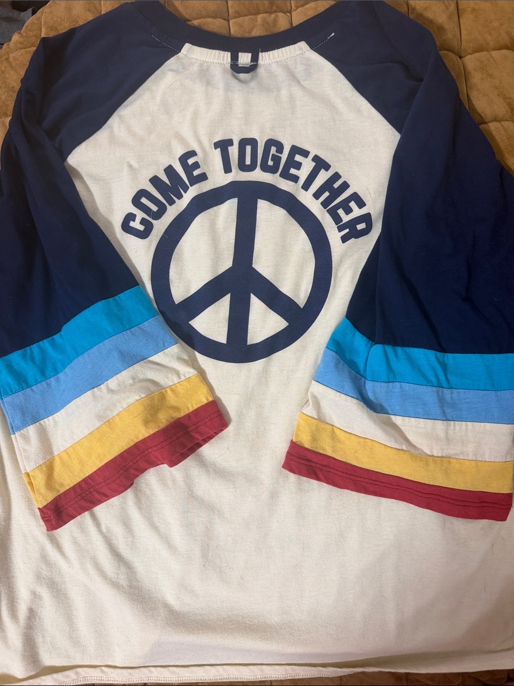 Camp Collection Raglan Long Sleeve Tee in Navy & White with Multi-Stripe Cuffs